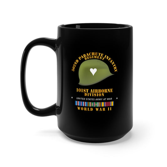 Black Mug 15oz - Army  - 502nd PIR 101st  Helmet - WWII w EUR SVC