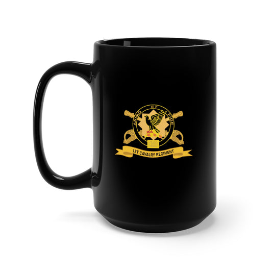 Black Mug 15oz - Army - 1st Cavalry Regiment w Br - Ribbon