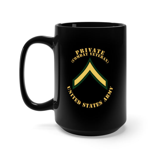 Black Mug 15oz - Army - Private - PV2 - Combat Veteran - Flat