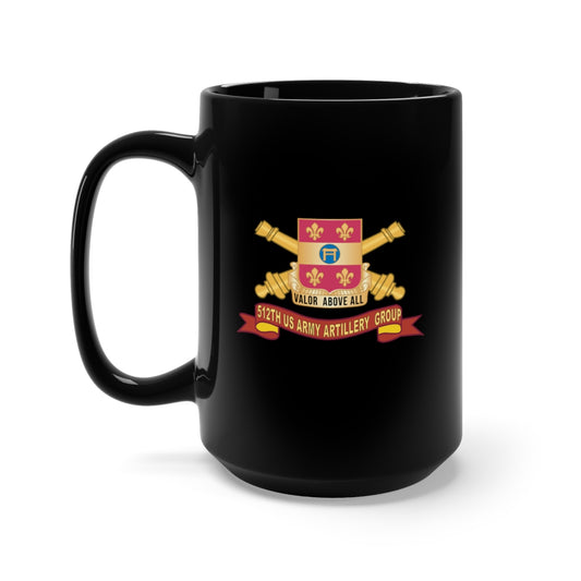 Black Coffee Mug 15oz - Army - 512th US Army Artillery Group Br - SSI - Ribbon X 300