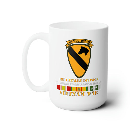White Ceramic Mug 15oz - Army - 41st  Scout Dog Platoon 1st Cav - VN SVC wo Top