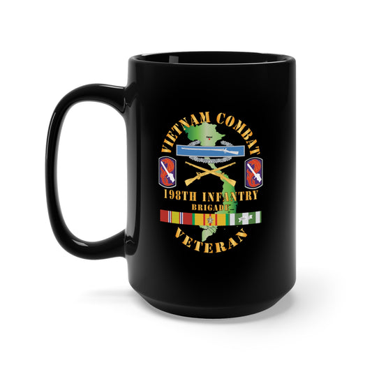 Black Mug 15oz - Army - Vietnam Combat Infantry Veteran w 198th Inf Bde SSI