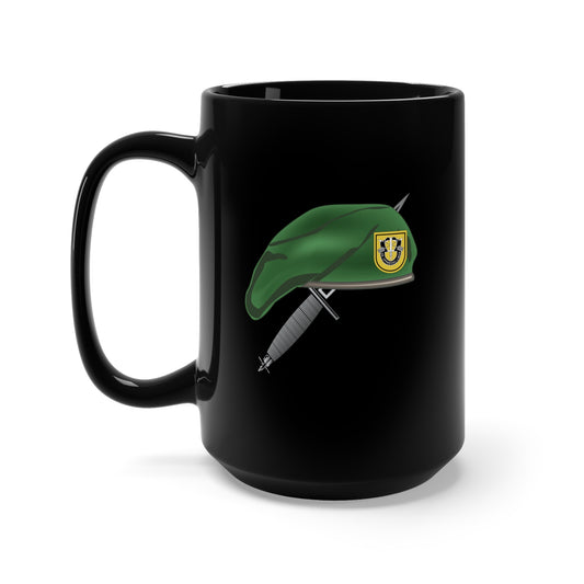 Black Mug 15oz - 1st SFG Beret and Dagger X 300