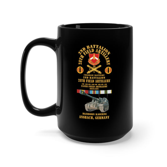 Black Mug 15oz - 2nd Bn 28th Artillery - 210th FA Bde - Ansbach Germany  w M109 w OVERSEAS COLD SVC X 300