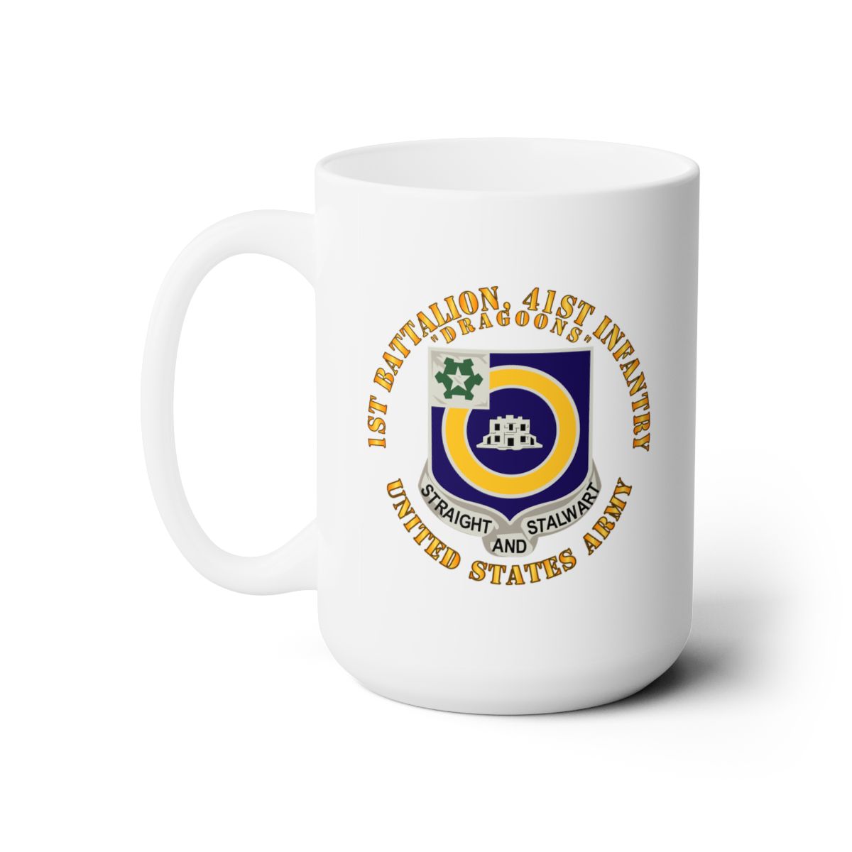 White Ceramic Mug 15oz - Army - 1st Bn, 41st Infantry - DUI - Dragoons