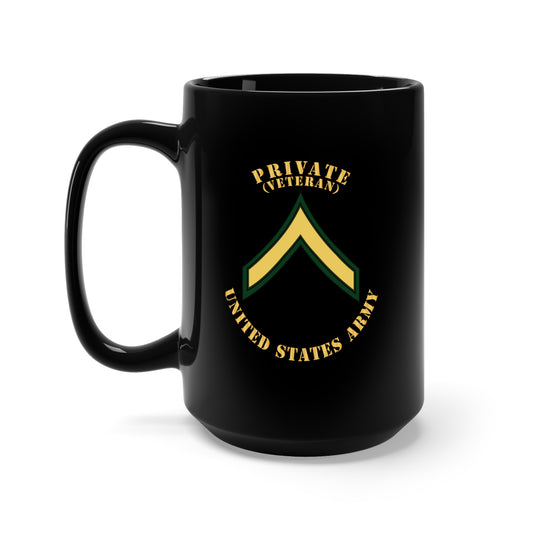 Black Mug 15oz - Army - Private - PV2 - Veteran - Flat