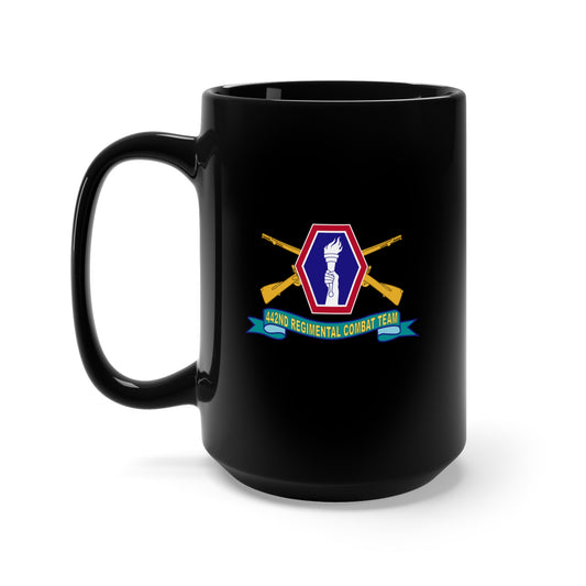 Black Mug 15oz -  Army - 442nd Infantry Regimental Combat Team w Br - SSI - Ribbon