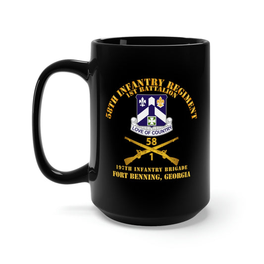 Black Mug 15oz - 1st Bn 58th Infantry - 197th Inf Bde Ft Benning Ga