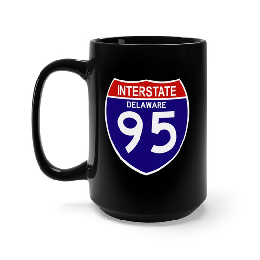 Black Mug 15oz - Govt - Interstate 95 - Delaware