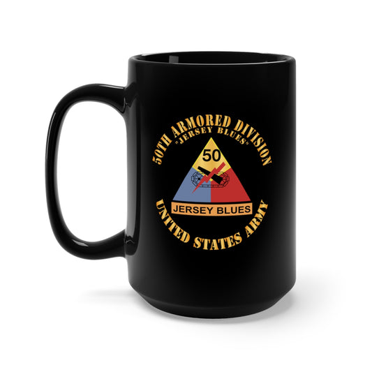 Black Mug 15oz - Army - 50th Armored Division - SSI - Jersey Blues - Jersey Blues - US Army X 300