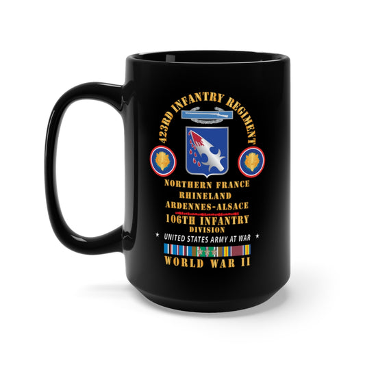 Black Mug 15oz - Army - 423rd Infantry Regiment, 106th Infantry Div - Northern France Rhineland EUR WWII w EUR SVC X 300