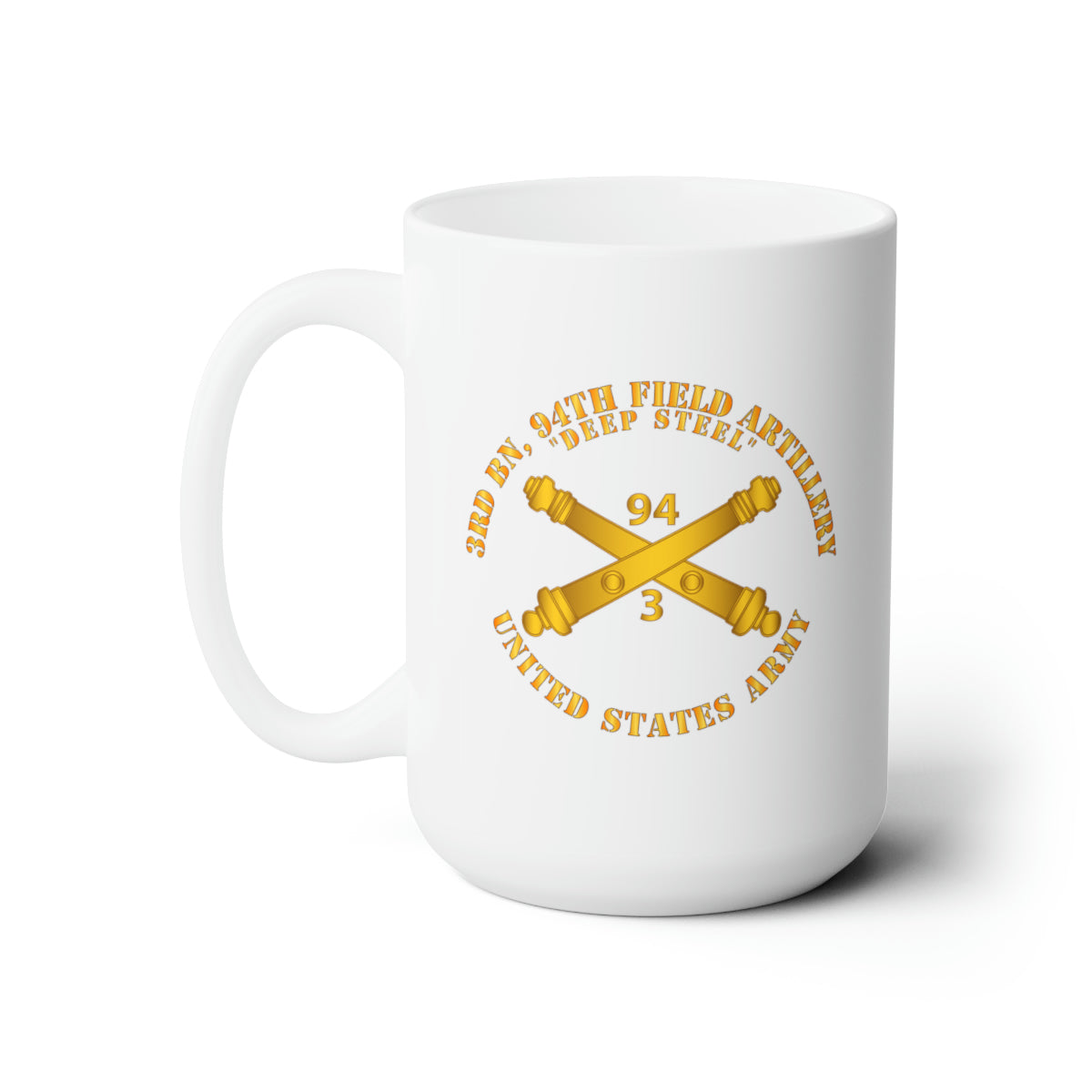 White Ceramic Mug 15oz - Army - 3rd Bn, 94th Field Artillery Regiment - Deep Steel w Arty Branch