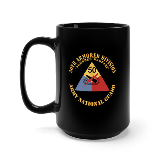 Black Mug 15oz - Army - 50th Armored Division - SSI - Armored Warfare - ARNG X 300