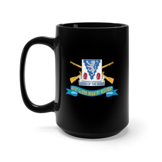 Black Mug 15oz - Army - 401st Glider Infantry Regiment - DUI w Br - Ribbon X 300