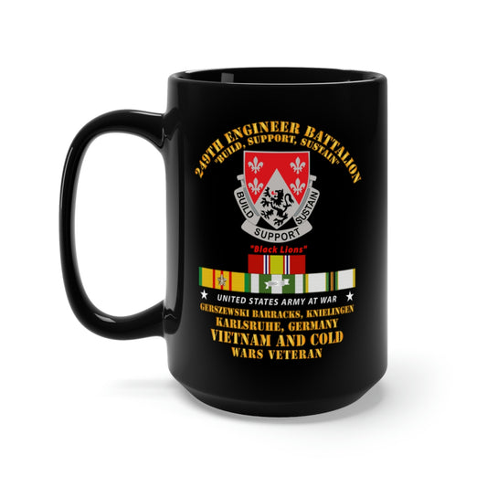Black Mug 15oz - Army - 249th Engineer Bn - Karlsruhe, Germany w VN - COLD SVC