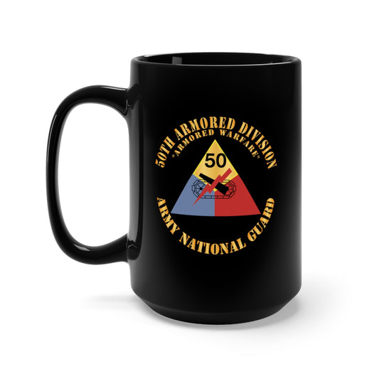Black Mug 15oz - Army - 50th Armored Division - SSI - Armored Warfare - ARNG X 300