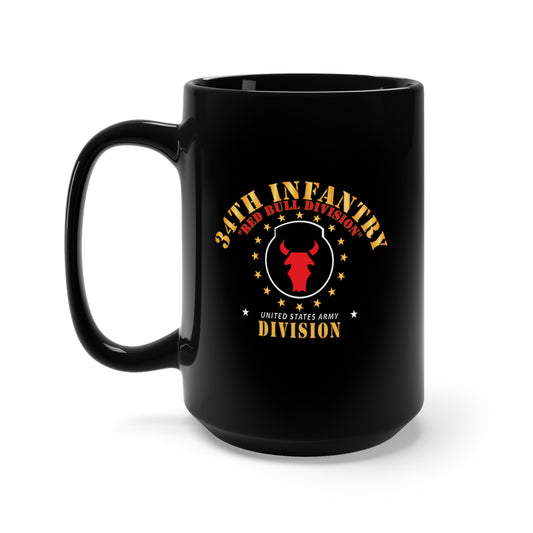 Black Mug 15oz - 34th Infantry Division - Red Bull Division at War X 300