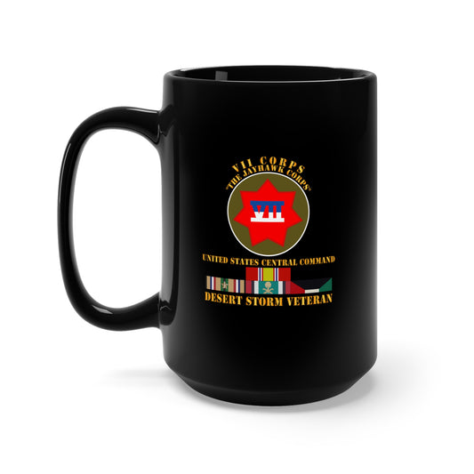 Black Mug 15oz - Army - VII Corps - US Central Command - Desert Storm Veteran