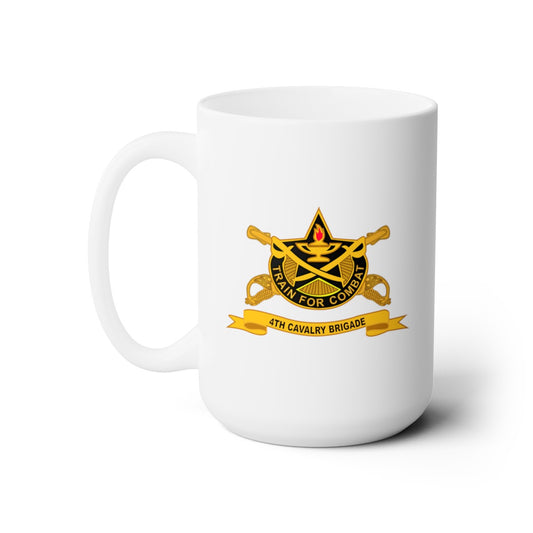 White Ceramic Mug 15oz - Army - 4th Cavalry Brigade w Br - Ribbon