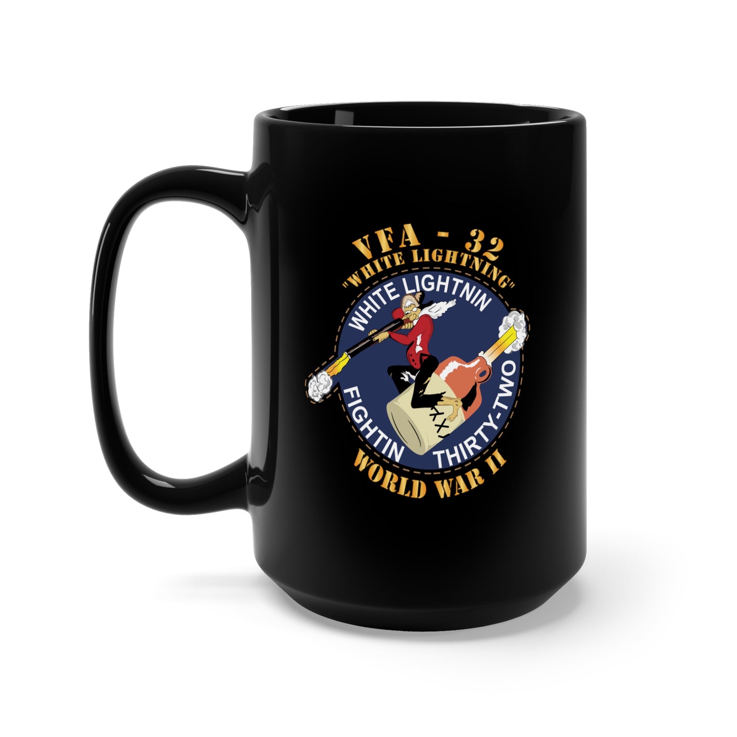 Black Mug 15oz - VF-32 - WWII - White Lightning - WWII X 300