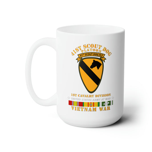 White Ceramic Mug 15oz - Army - 41st  Scout Dog Platoon 1st Cav - VN SVC