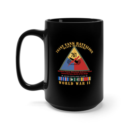 Black Mug 15oz -  Army - 761st Tank Battalion - Black Panthers - w SSI WWII  EU SVC