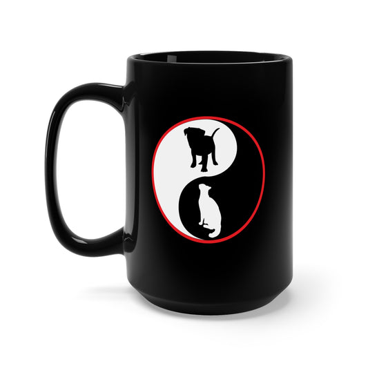 Black Mug 15oz - Ying-Yang w Dog - Cat - BW w Red Circle X 300