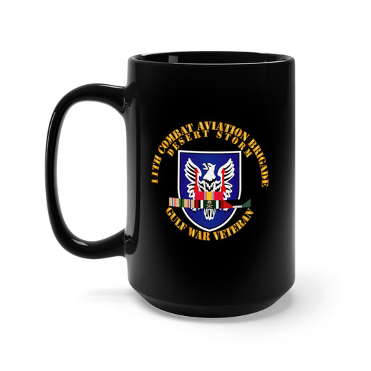 Black Mug 15oz - Army - 11th Combat Aviation Brigade w DS SVC Ribbons wo DropShadow