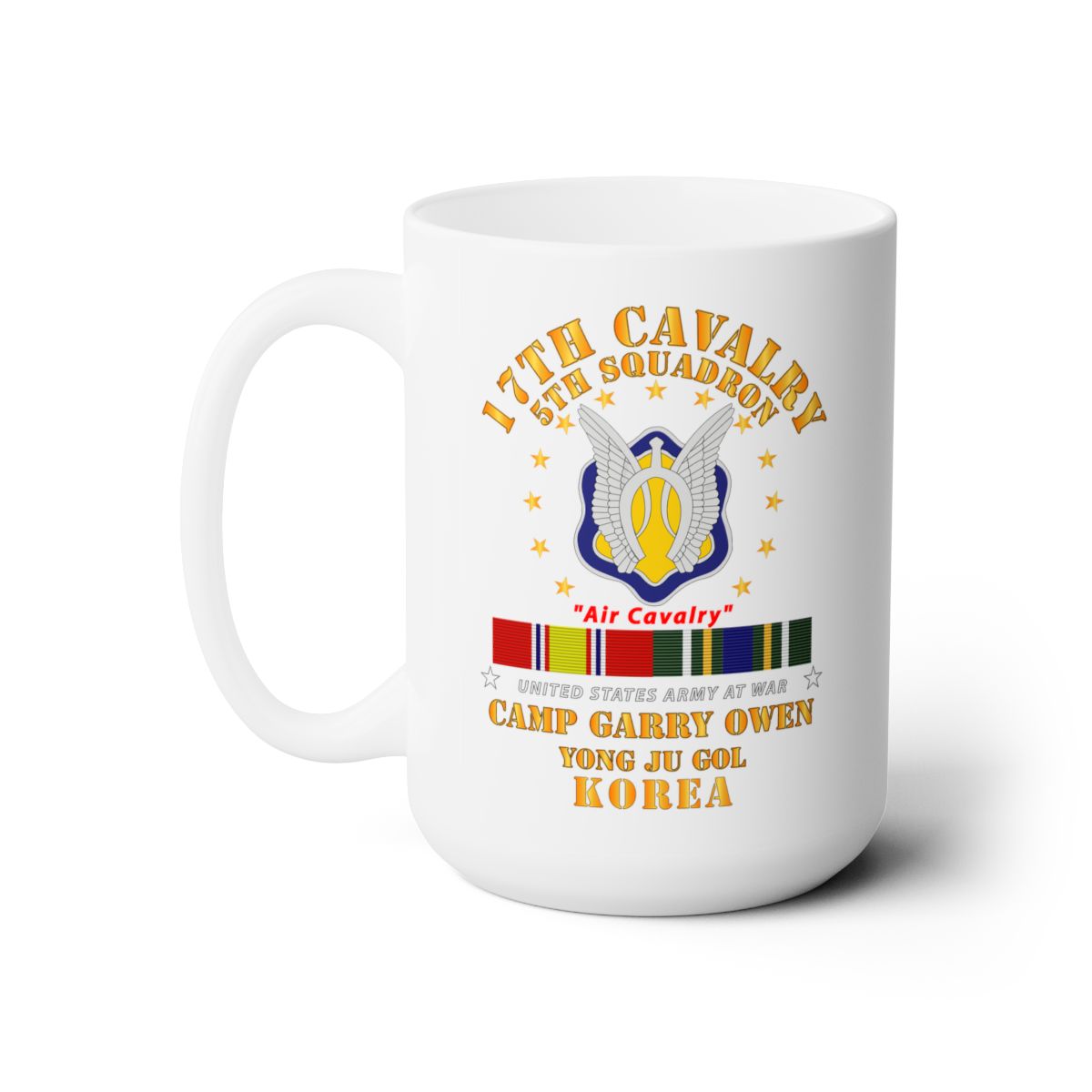 White Ceramic Mug 15oz - Army - 5th Squadron 17th Cavalry - Air Cav - Camp Gary Owen Korea w KDSM SVC