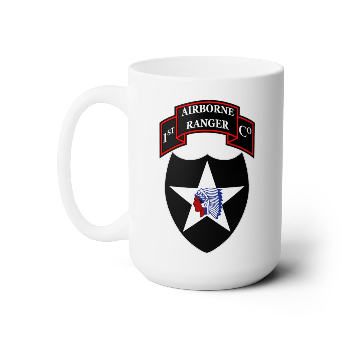 White Ceramic Mug 15oz - 1st Ranger Infantry Company - 2nd ID SSI X 300