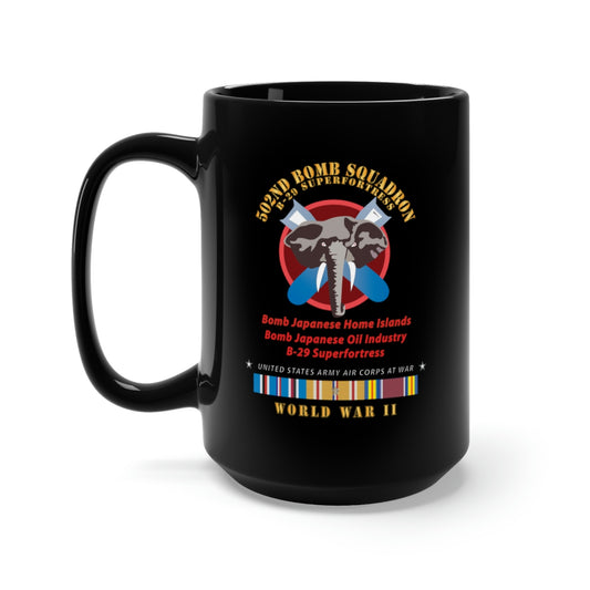 Black Mug 15oz - 502nd Bomb Squadron - B-29 Superfortress - Campaigns - World War II w PAC SVC X 300