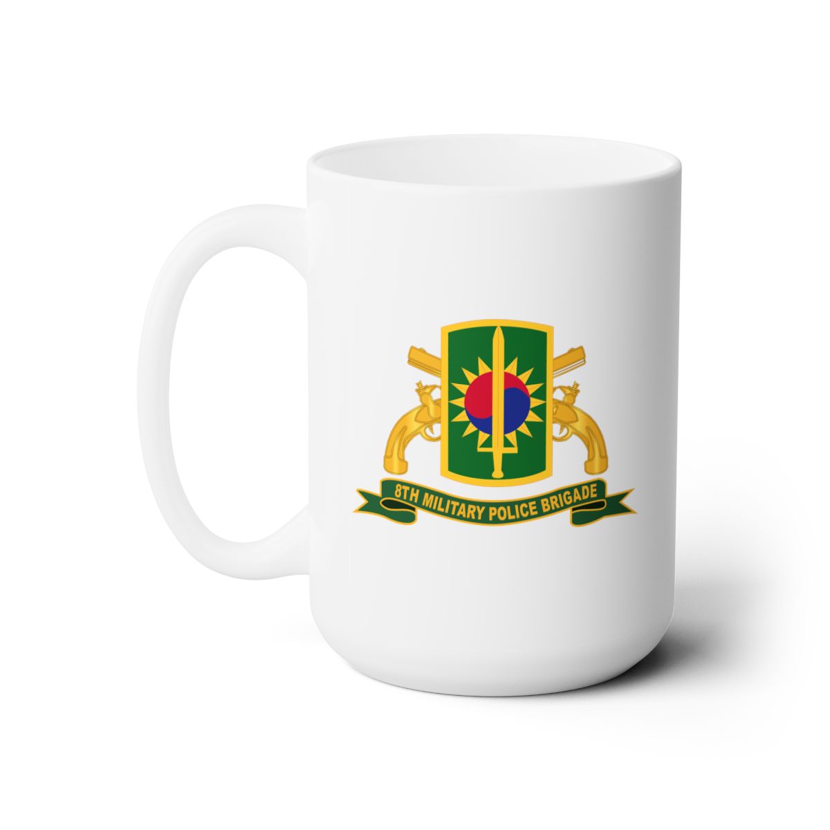 White Ceramic Mug 15oz - Army - 8th Military Police Brigade - SSI w Br - Ribbon