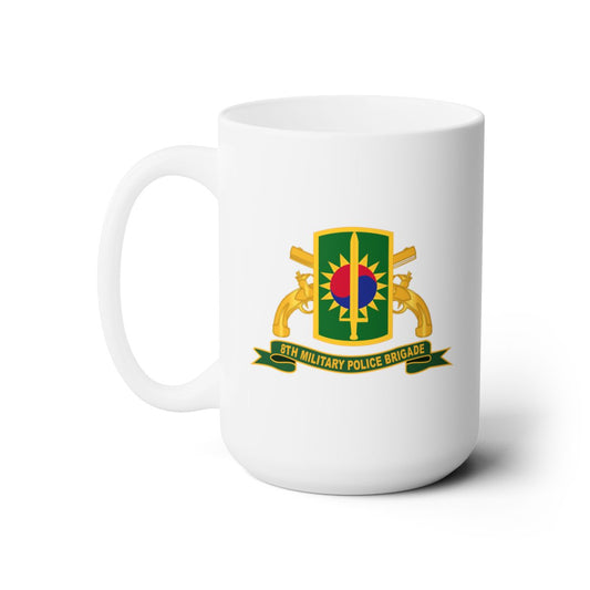 White Ceramic Mug 15oz - Army - 8th Military Police Brigade - SSI w Br - Ribbon