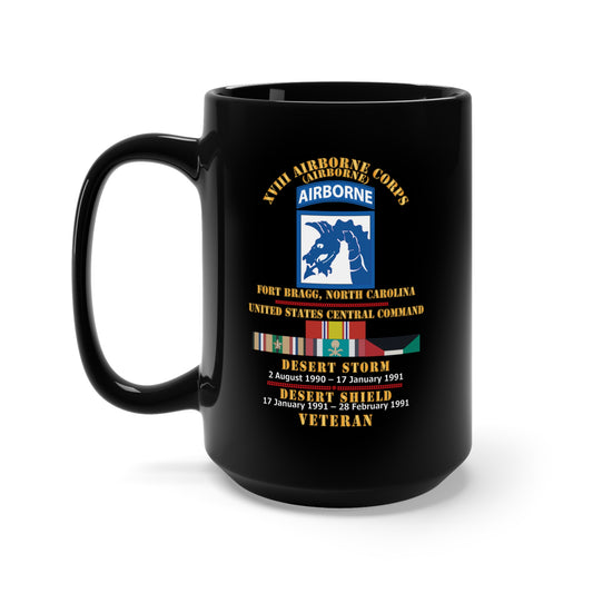Black Mug 15oz - Combat Veteran - XVIII Airborne Corps (Airborne) - Gulf War - Desert Storm Desert Shield