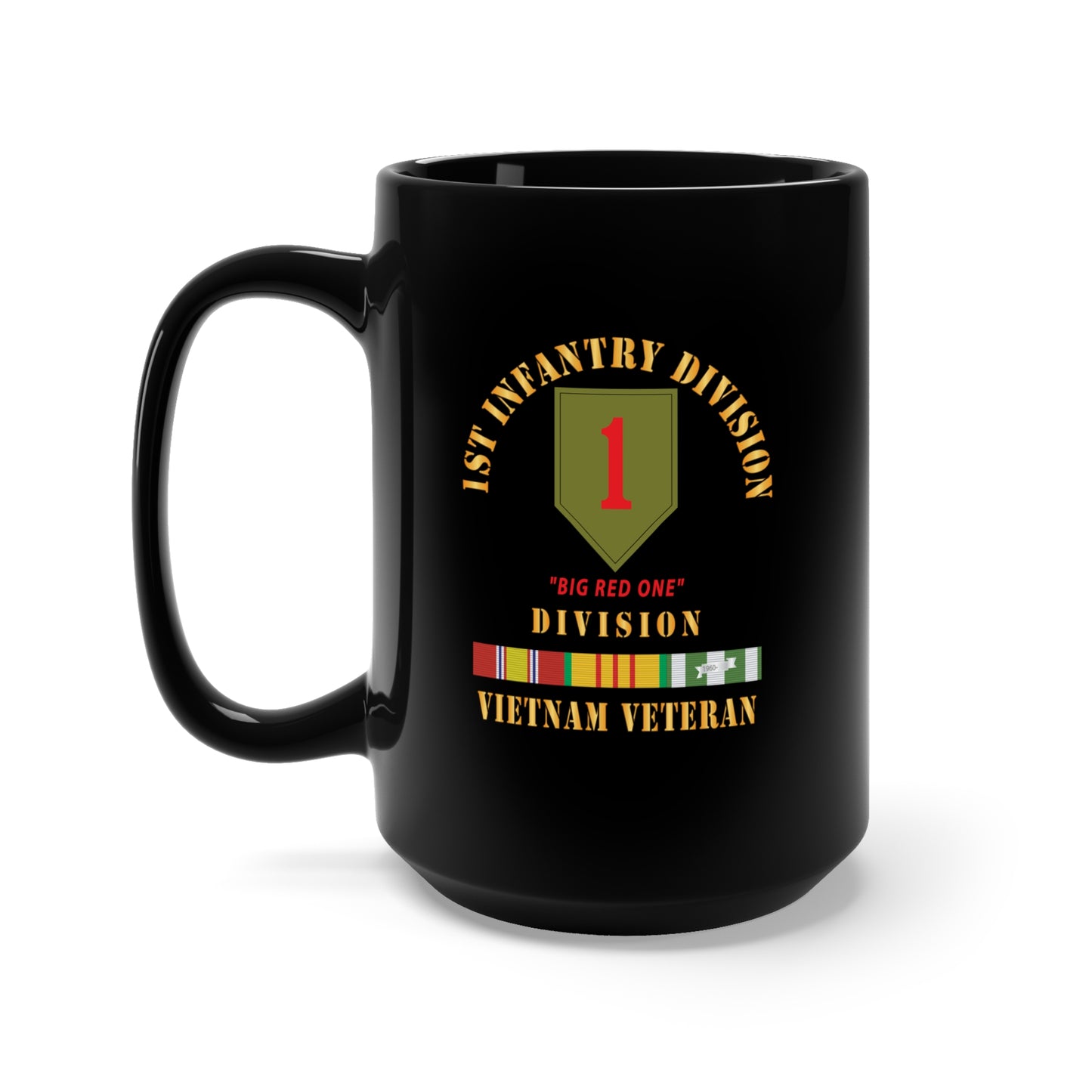 Black Mug 15oz - Army - SSI - 1st Infantry Division - Big Red One - Vietnam Veteran w VN SVC Bar X 300
