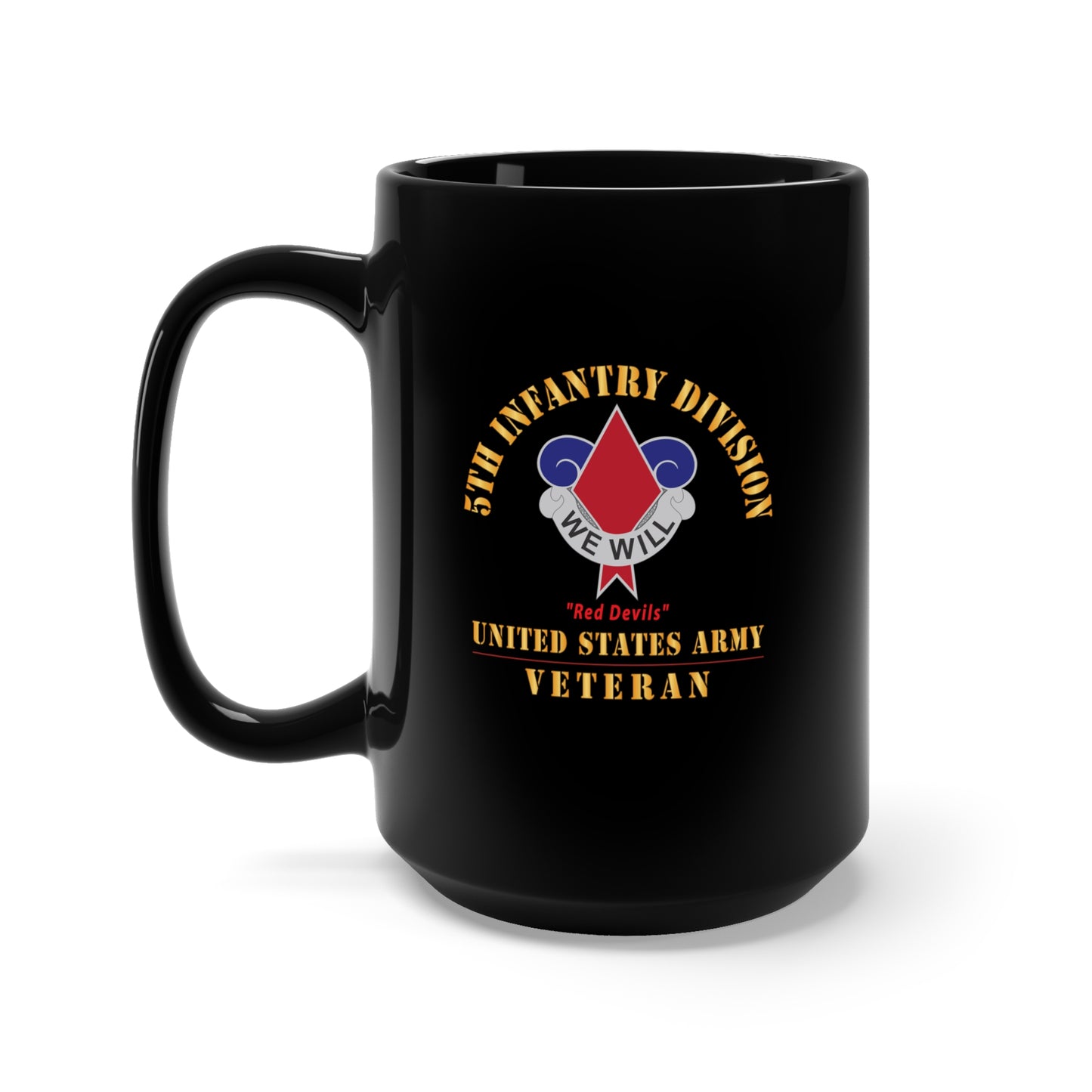 Black Mug 15oz - Army - DUI - 5th Infantry Division - Red Devils - US Army Veteran X 300