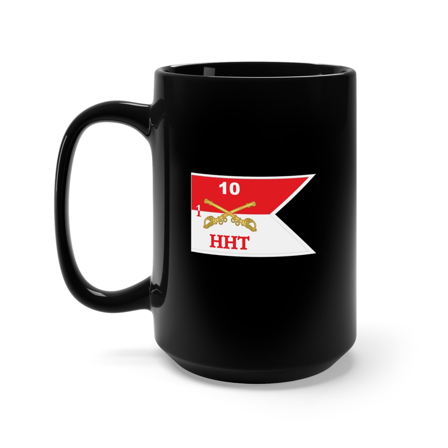 Black Mug 15oz - Army - HHT -  1st Squadron - 10th Cavalry Guidon w White Boundaries X 300