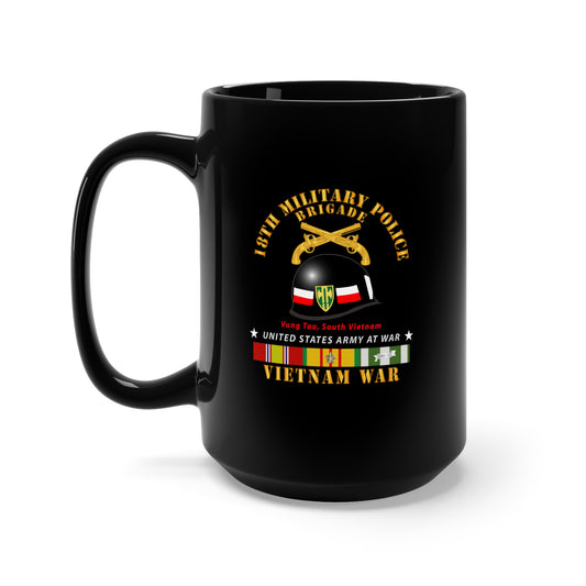 Black Mug 15oz - Army - 18th MP Brigade - Helmet -  Vietnam w SVCV1