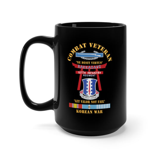 Black Mug 15oz - Army - Combat Veteran - 187th Infantry Regiment - Torii, Rakkasans, Let Valor Not Fail, English, Latin w CIB w VN SVC X 300