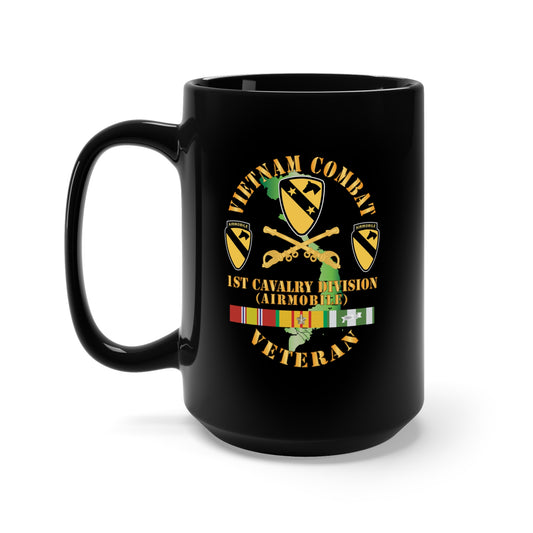 Black Mug 15oz - Army - Vietnam Combat Veteran w 1st Cav DUI X 300