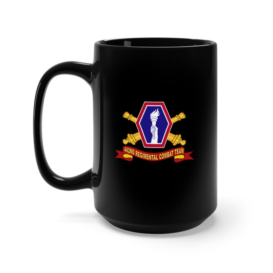 Black Mug 15oz -  Army - 442nd Infantry Regimental Combat Team w Artillery Br - SSI - Ribbon