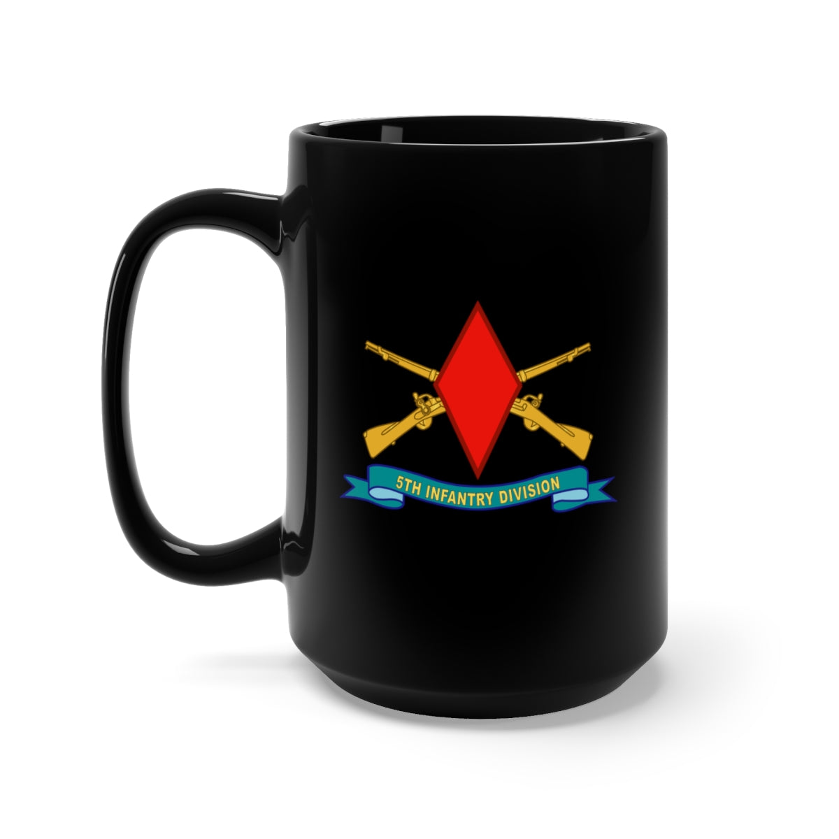 Black Mug 15oz - 5th Infantry Division - SSI w Br - Ribbon X 300