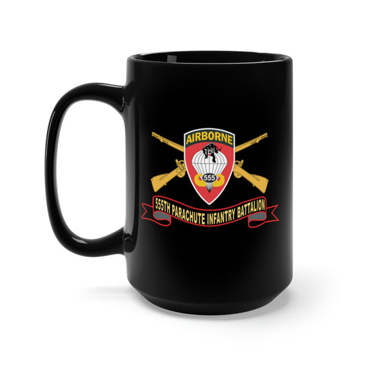Black Mug 15oz - Army - 555th Parachute Infantry Battalion - SSI - Black - Red w Br - Ribbon X 300