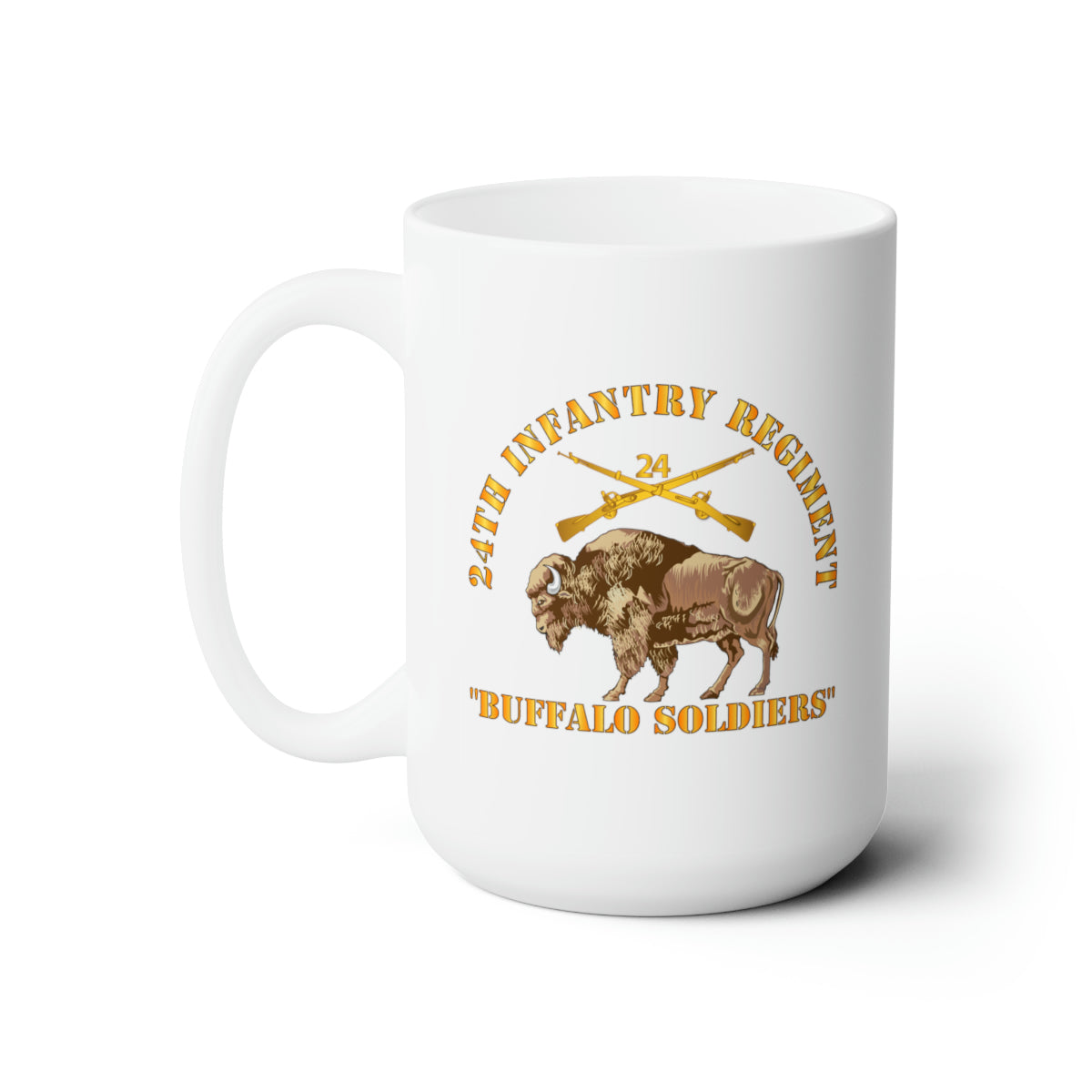 White Ceramic Mug 15oz - Army - 24th Infantry Regiment - Buffalo Soldiers w 24th Inf Branch Insignia
