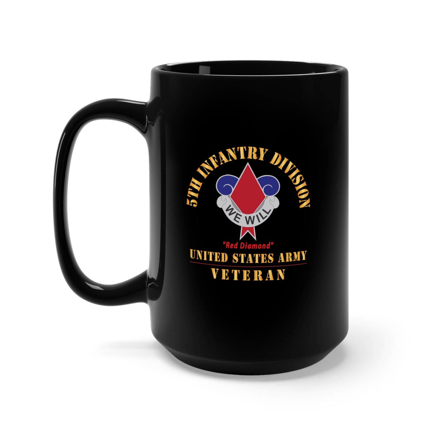 Black Mug 15oz - Army - DUI - 5th Infantry Division - Red Diamond - US Army Veteran X 300