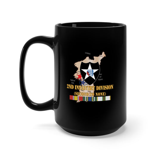 Black Mug 15oz - Army - Korea Map - 2nd Infantry Div - Second to None w SVC
