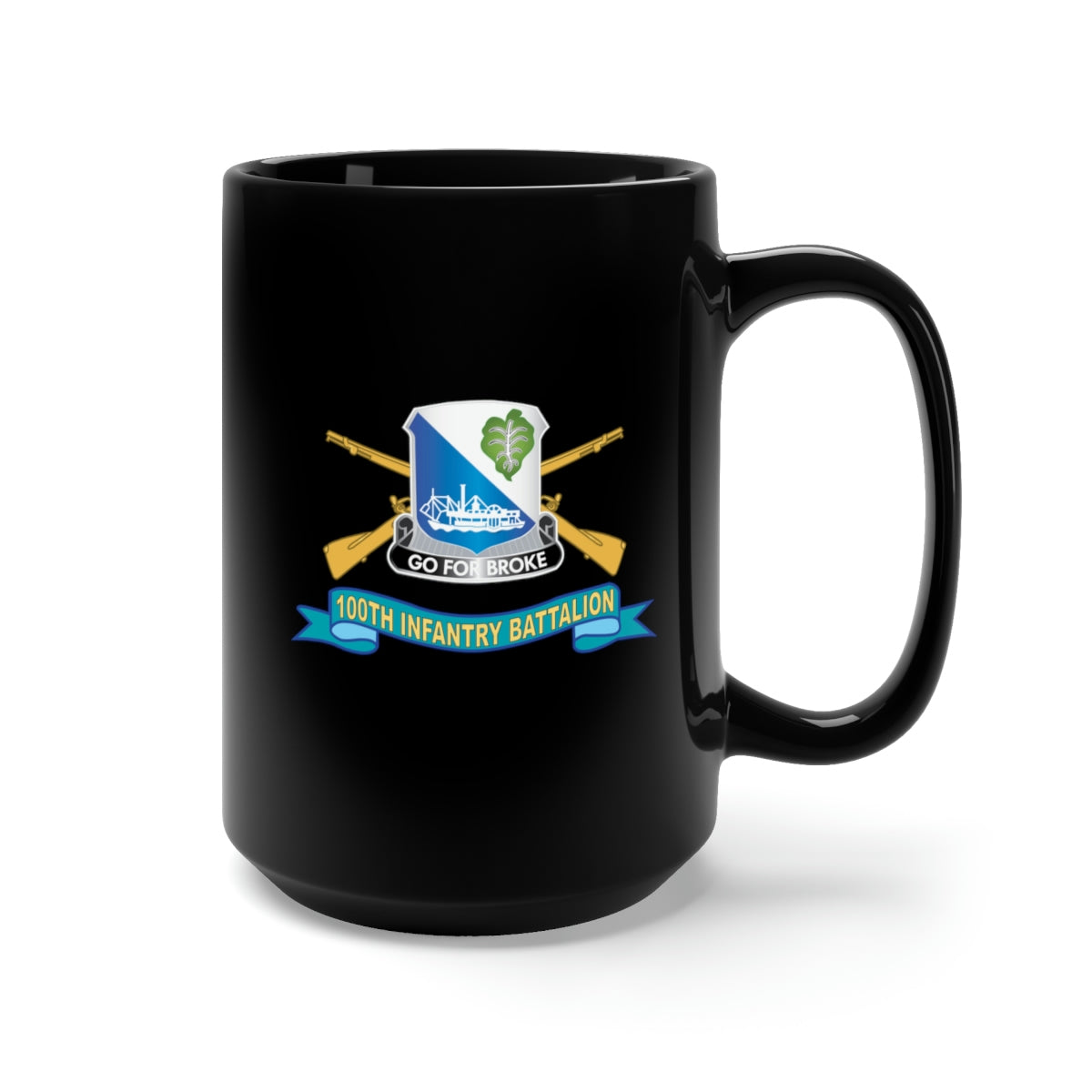 Black Mug 15oz - 100th Infantry Battalion w Br - SSI - Ribbon X 300