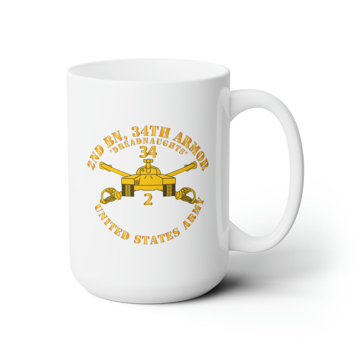 White Ceramic Mug 15oz - Army - 2nd Bn 34th Armor - Dreadnaughts - Armor Branch