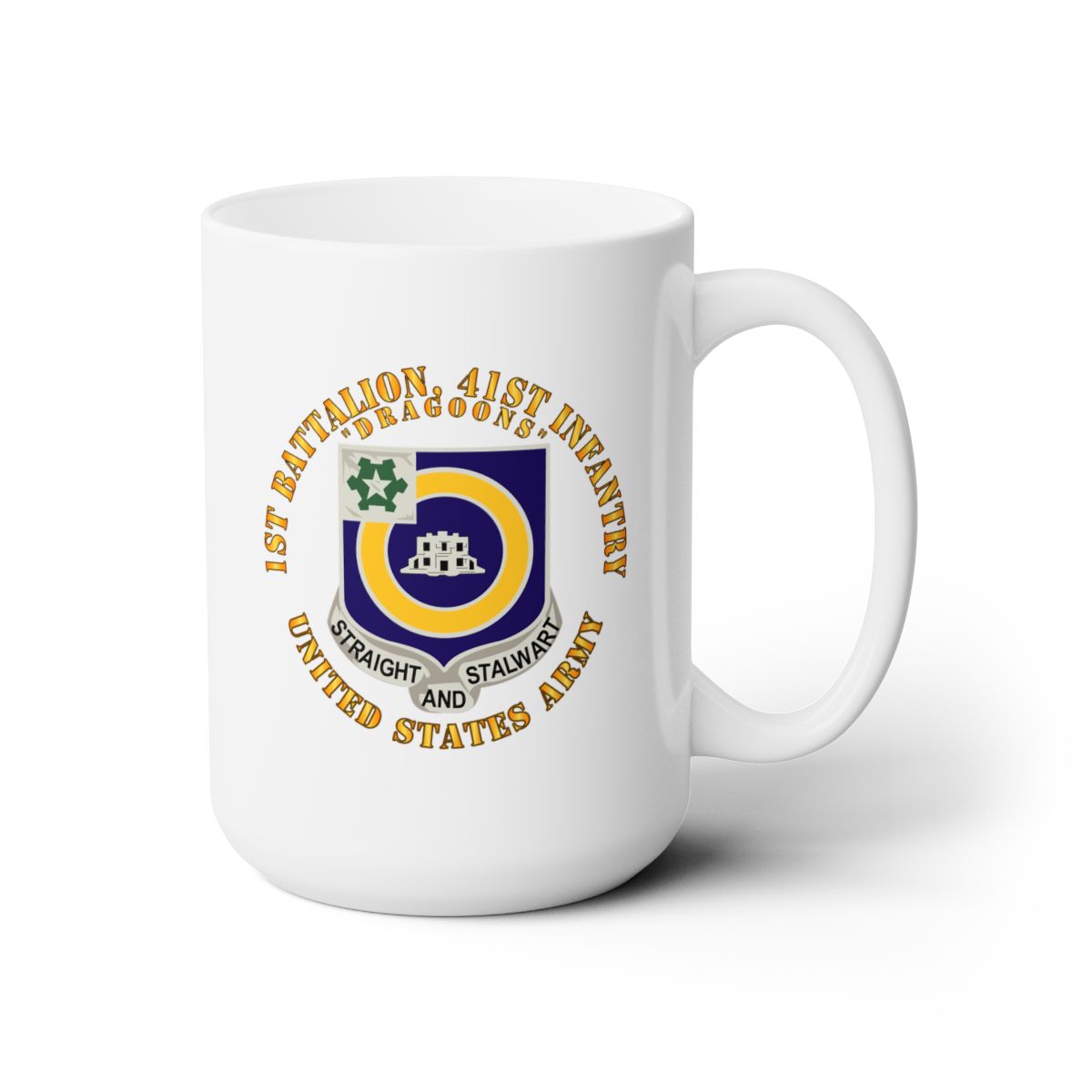 White Ceramic Mug 15oz - Army - 1st Bn, 41st Infantry - DUI - Dragoons