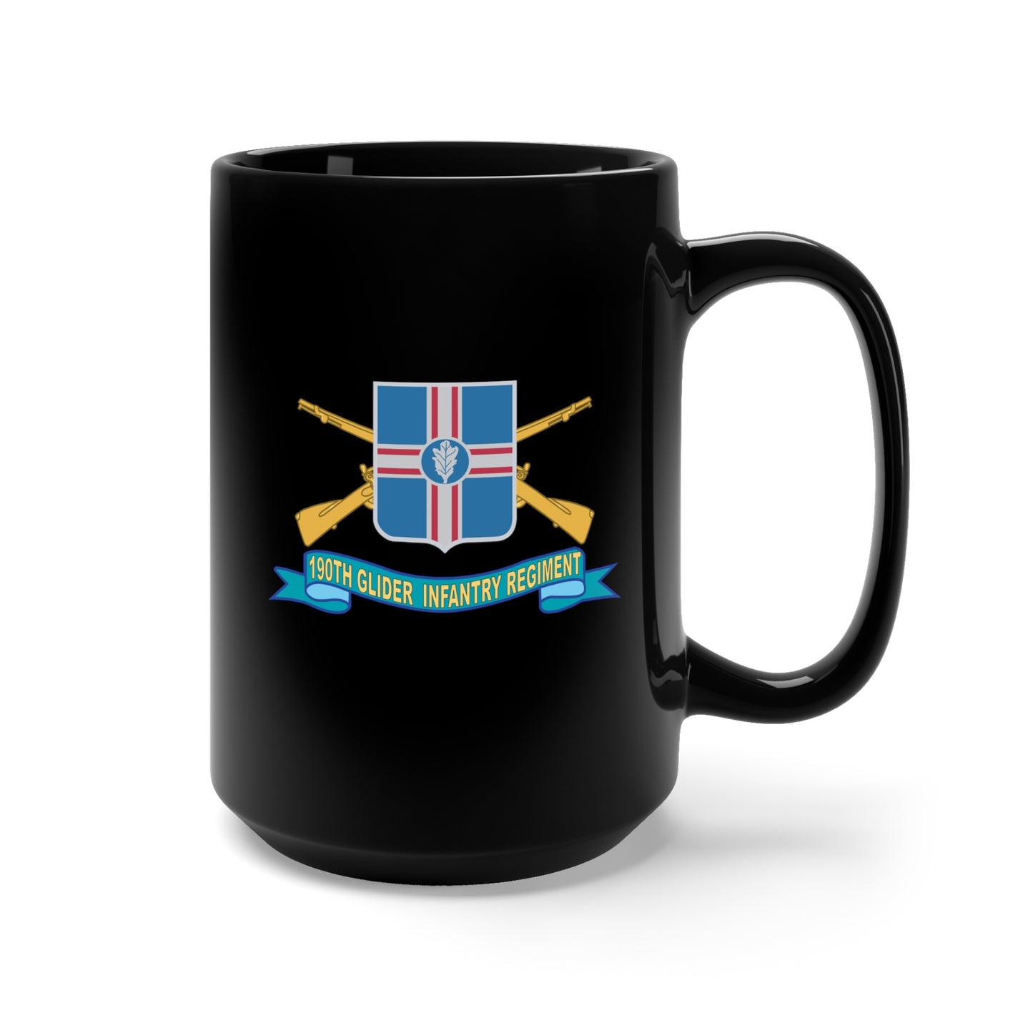 Black Mug 15oz - Army - 190th Glider Infantry Regiment w Br - DUI - Ribbon X 300